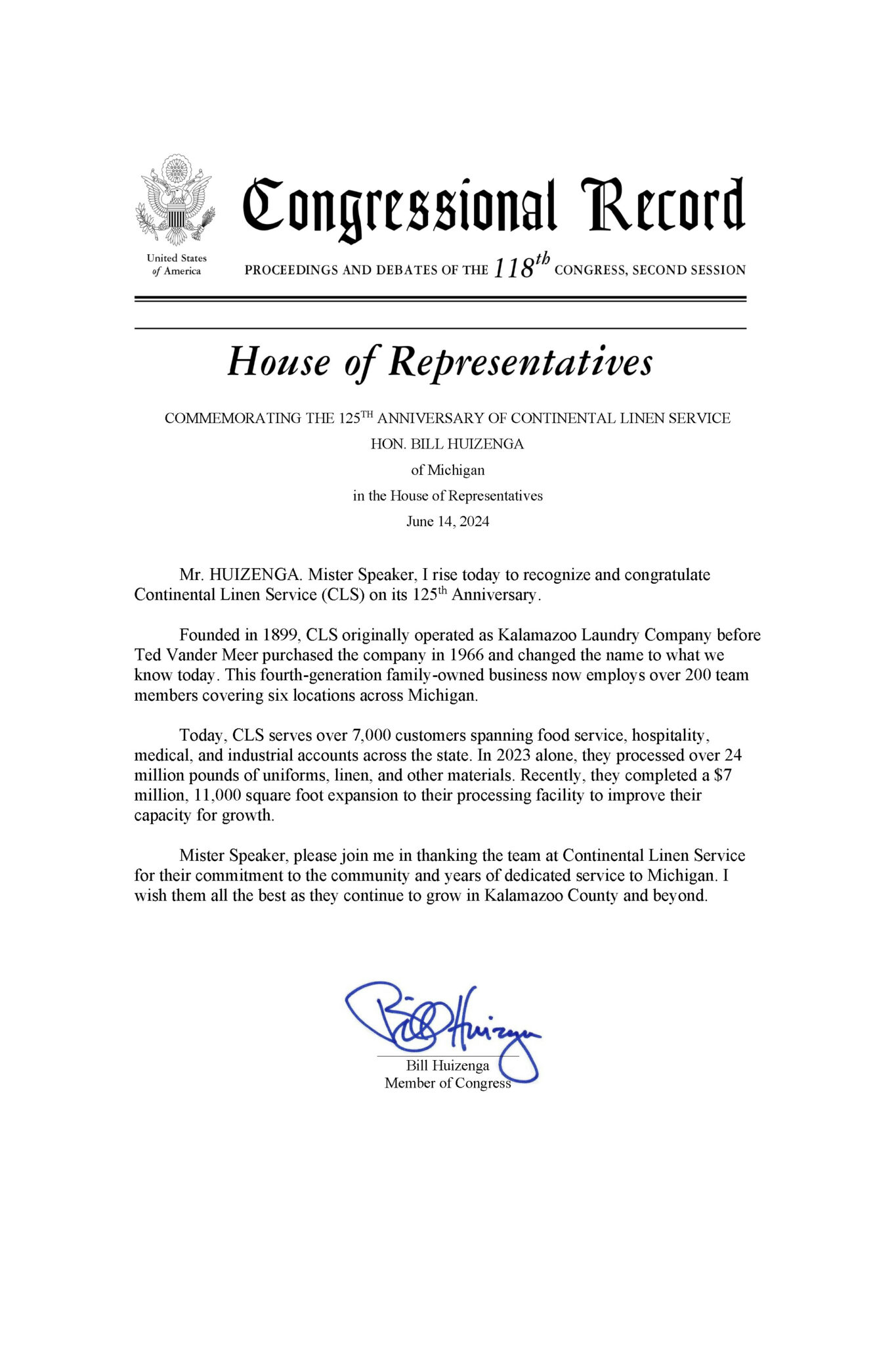 CLS Congressional Record